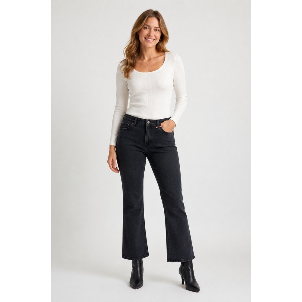 Topshop High Rise Straight Leg Plus Jeans Womens 16 Black Cotton Raw Hem NEW